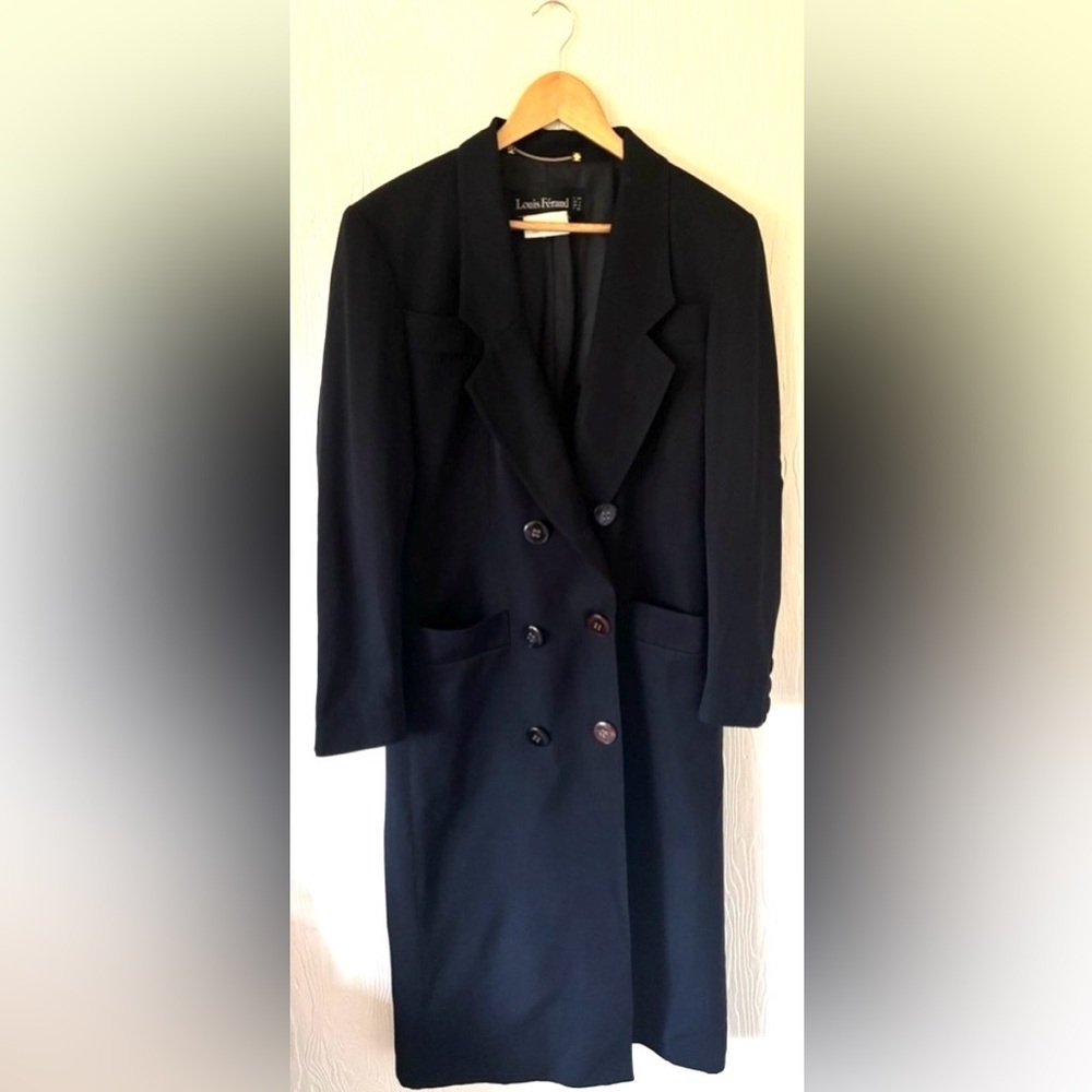 Vintage Louis Feraud Double Breasted Lightweight Wool Black Trench Coat Jacket - Picture 6 of 15